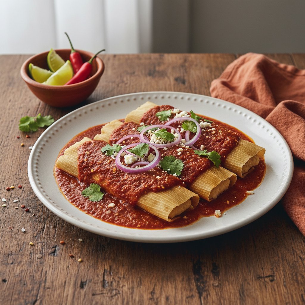 Tangy Mexican Tamales with Red Chili Sauce