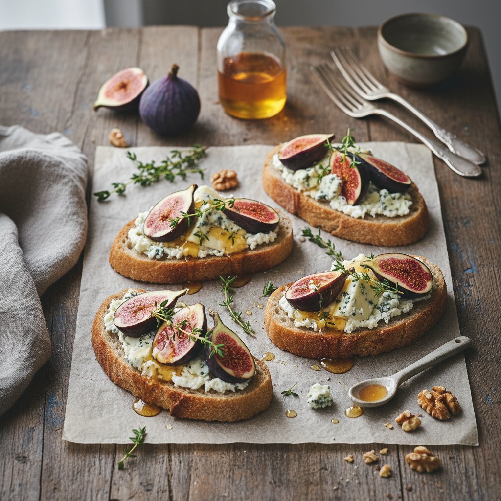 Tartine de Figues et Fromage Bleu with Honey Thyme Drizzle