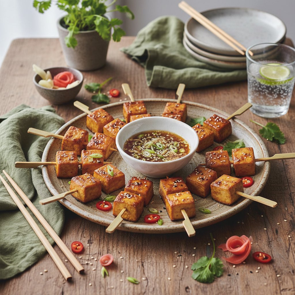 Teriyaki Tofu Bites with Ginger Soy Dipping Sauce