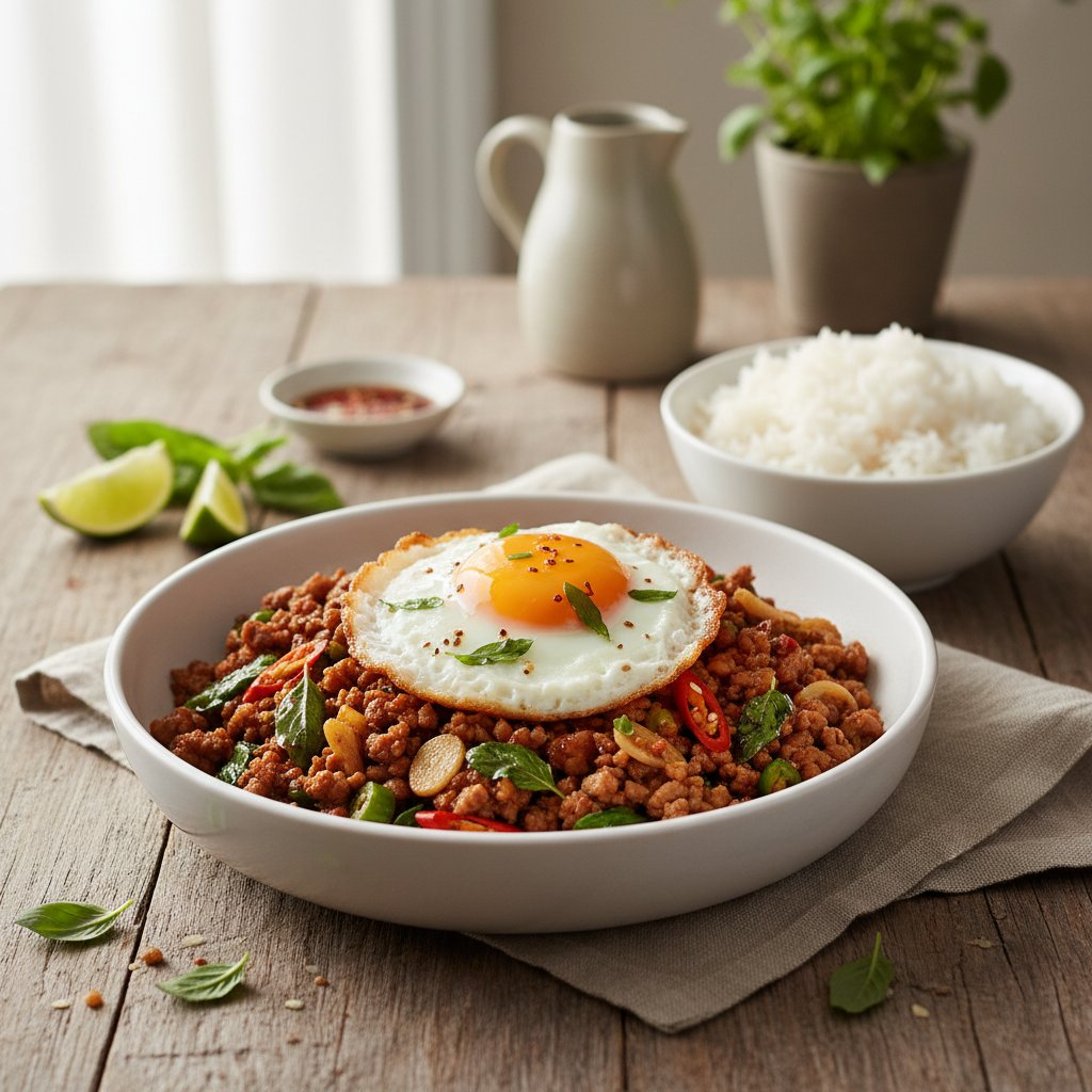 Thai Basil Pork with Steamed Rice