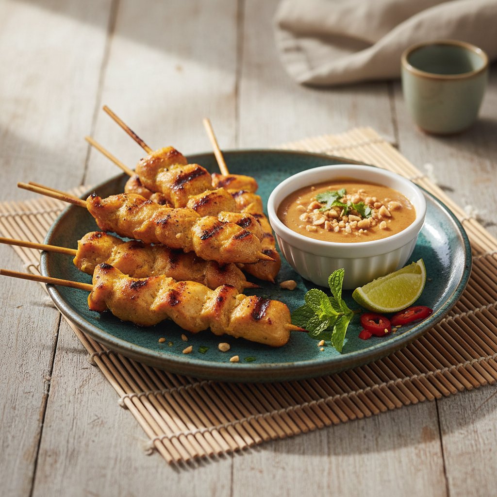 Thai Chicken Satay Skewers with Peanut Sauce