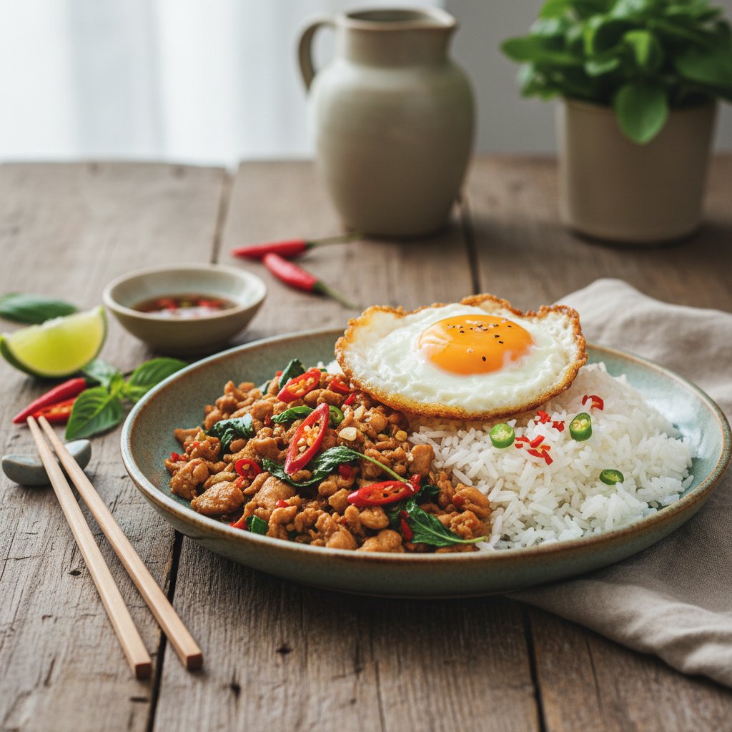 Thai Spicy Basil Chicken with Jasmine Rice