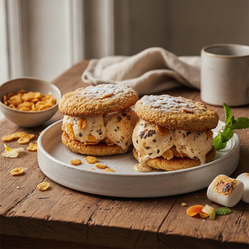 Toasted Marshmallow Cornflake Ice Cream Sandwiches