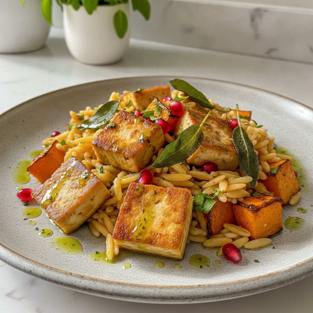 Tofu Orzo with Butternut Squash