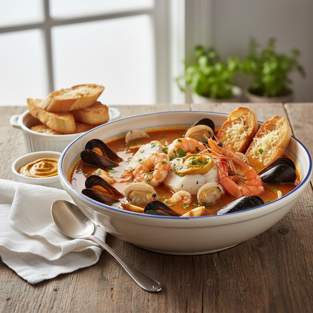 Traditional French Bouillabaisse with Fresh Seafood