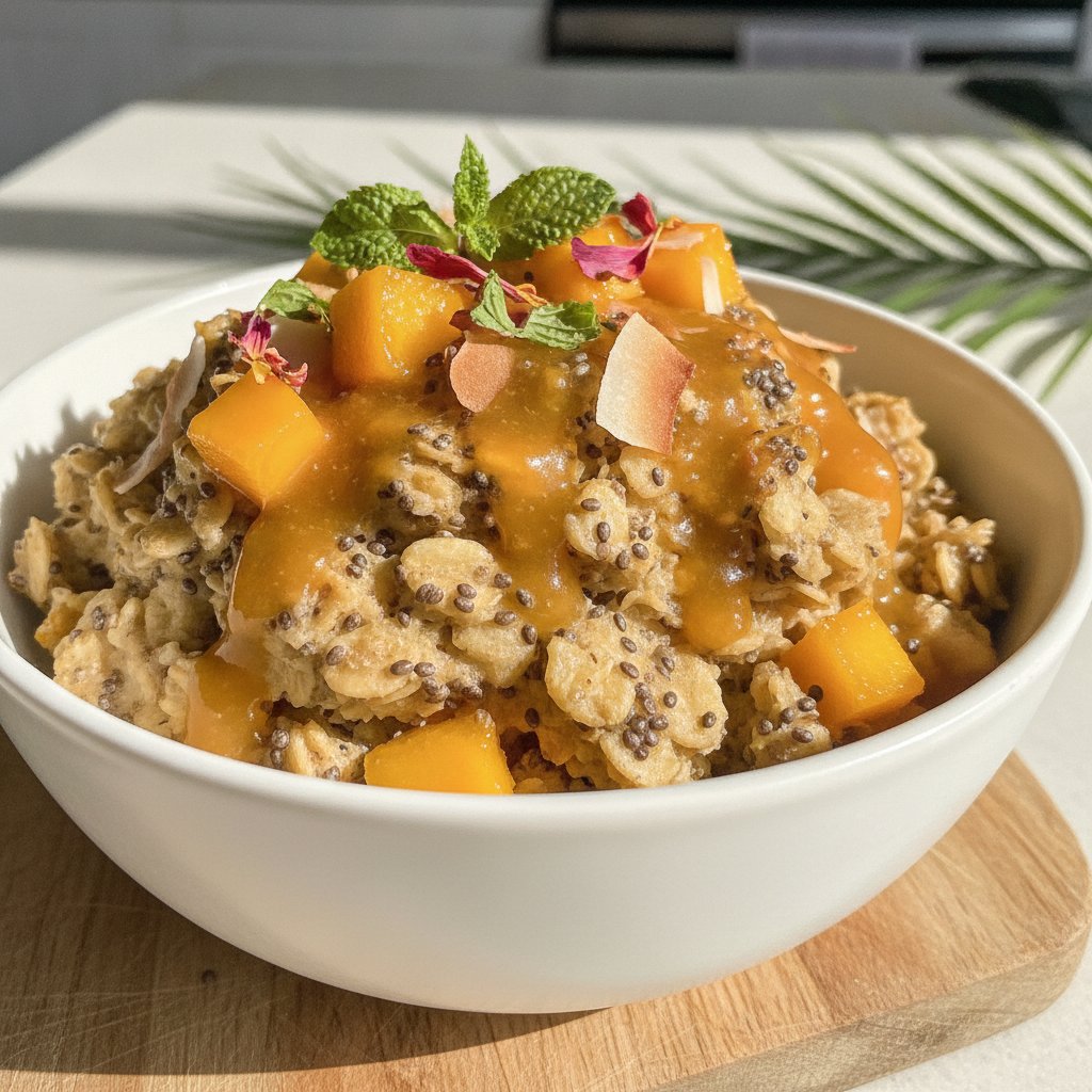 Tropical Coconut Mango Baked Oats with Chia Seeds