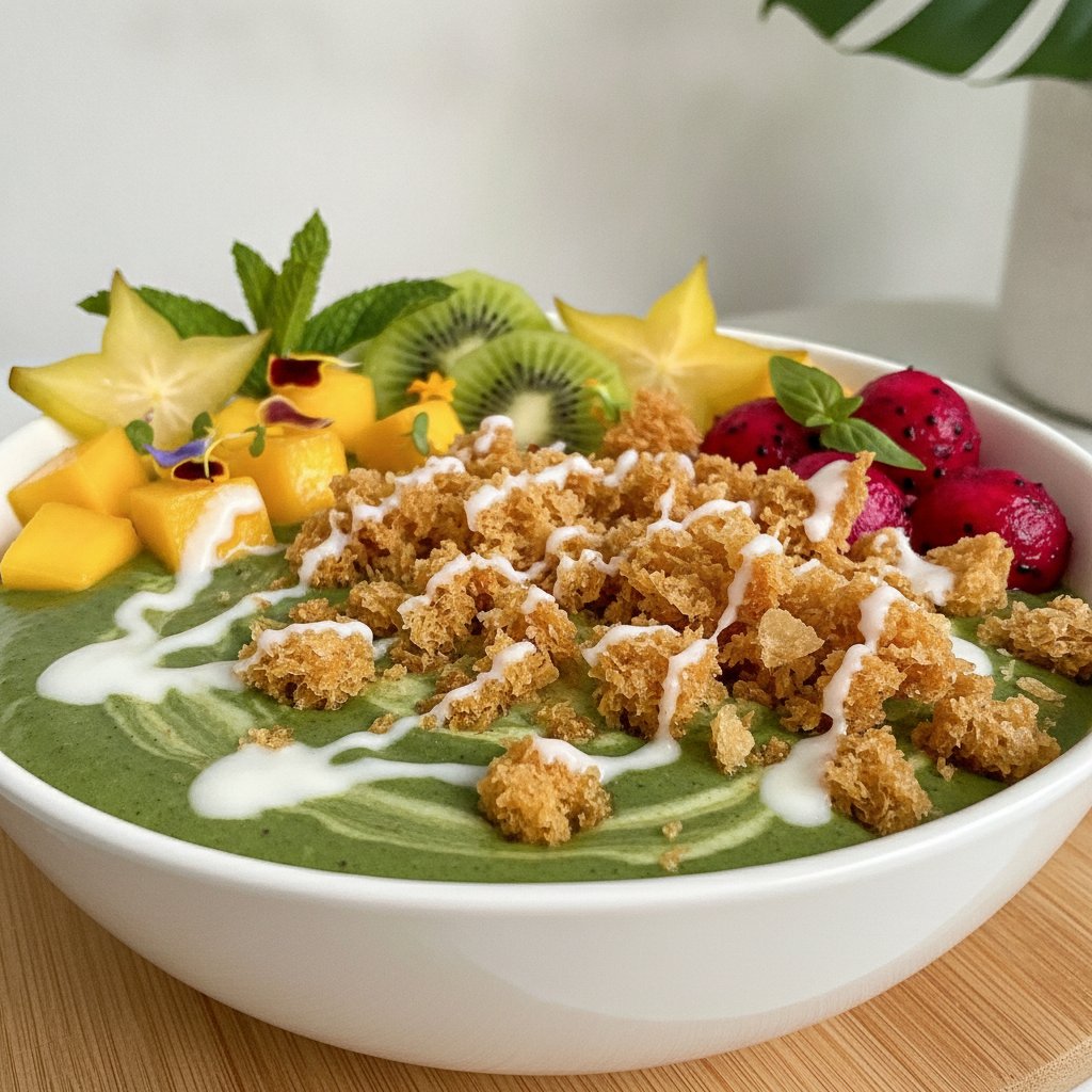 Tropical Matcha Smoothie Bowl with Coconut Chia Crunch