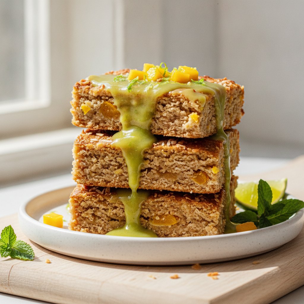 Tropical Sunrise Baked Oat Bars with Mango and Lime Drizzle