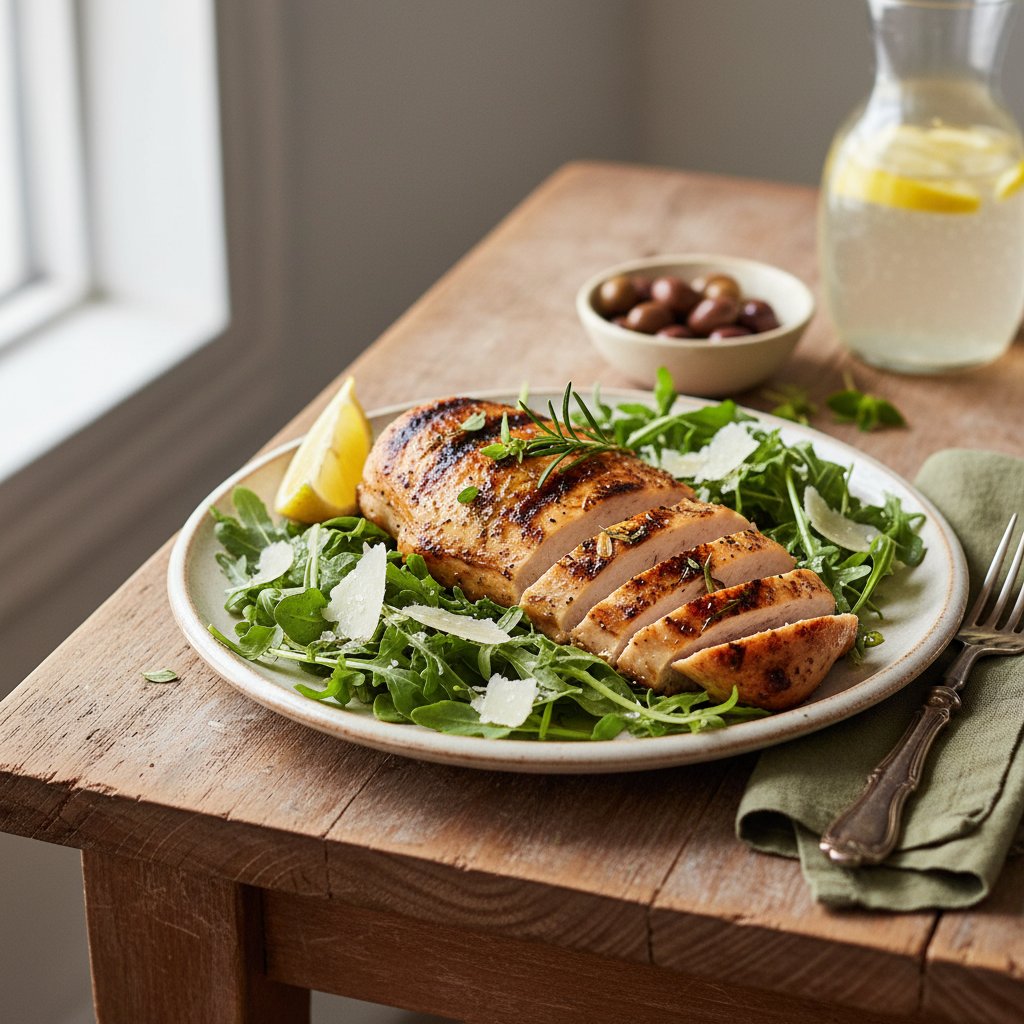 Tuscan Lemon and Herb Grilled Chicken with Arugula and Parmesan Salad