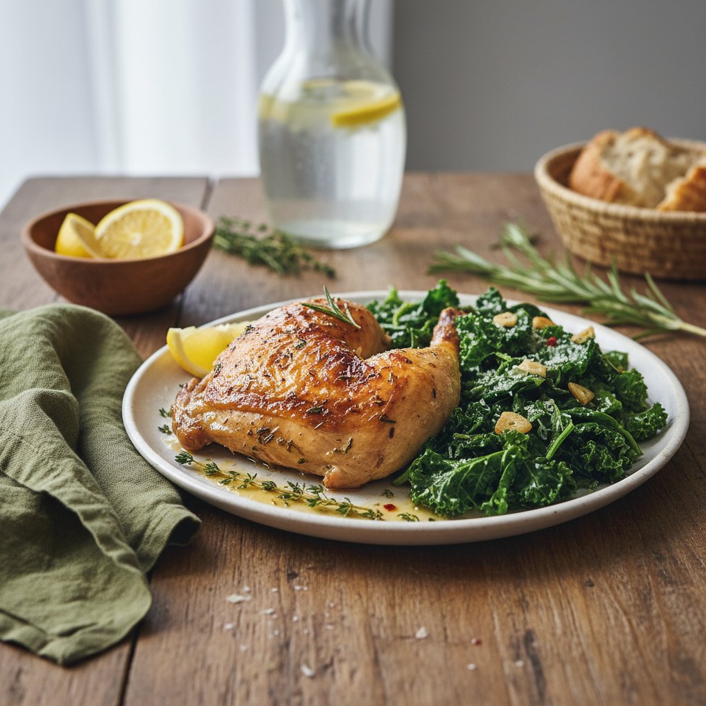 Tuscan Lemon Herb Chicken with Garlic Sautéed Greens