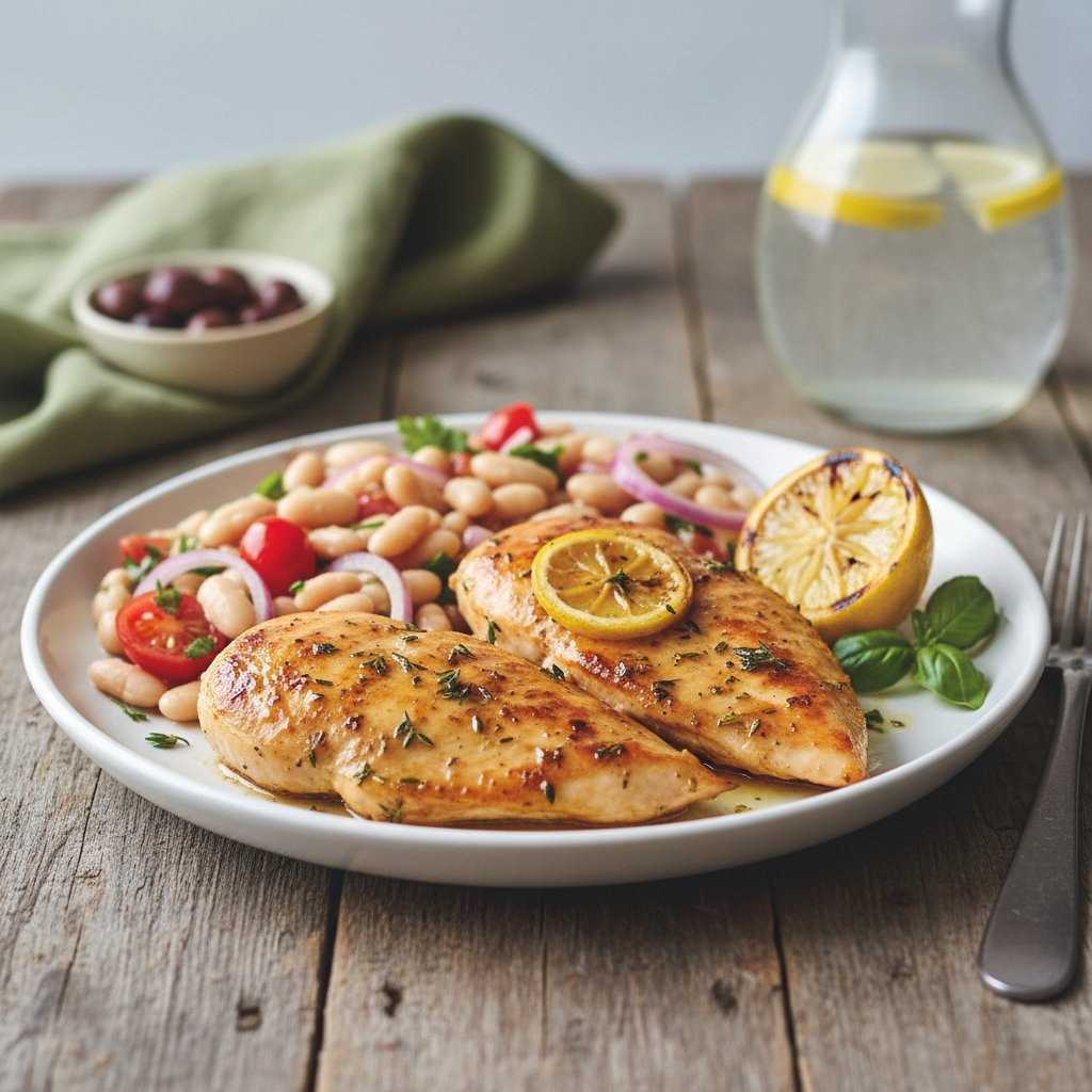 Tuscan Lemon Herb Chicken with White Bean Salad