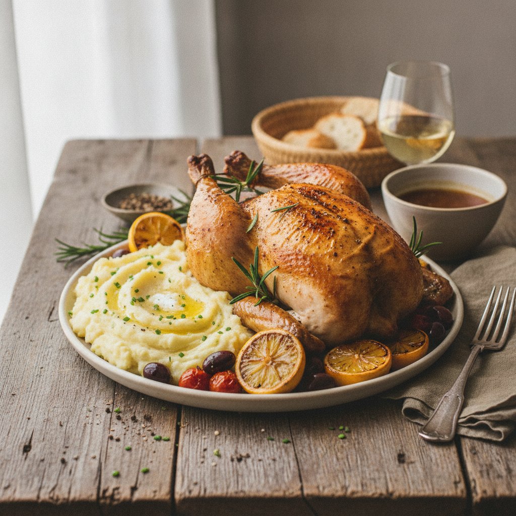 Tuscan Lemon Herb Roasted Chicken with Garlic Mashed Potatoes