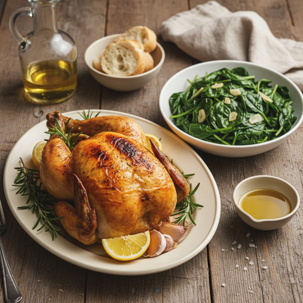 Tuscan Lemon & Rosemary Chicken with Garlic Sautéed Spinach