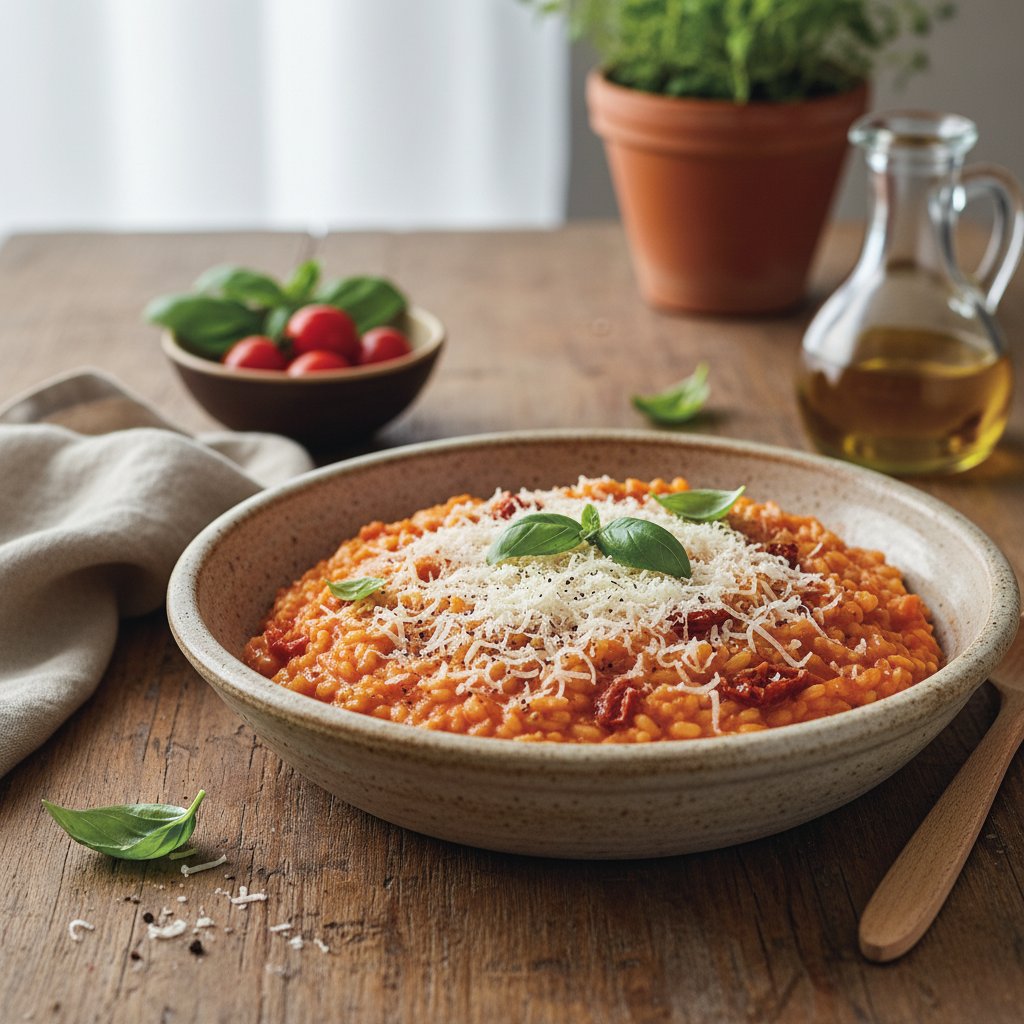 Tuscan Tomato and Basil Risotto with Grated Pecorino