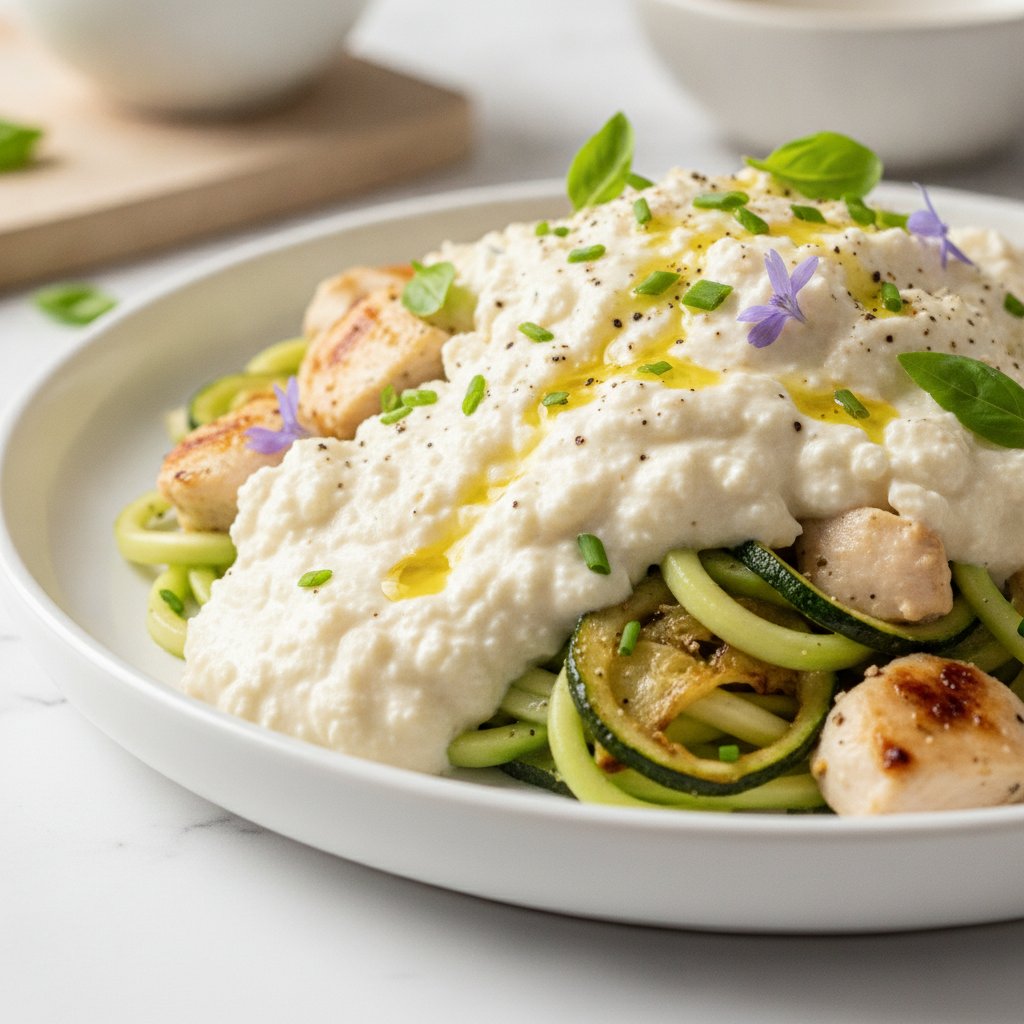 Velvety Cottage Cheese Alfredo with Zucchini Noodles