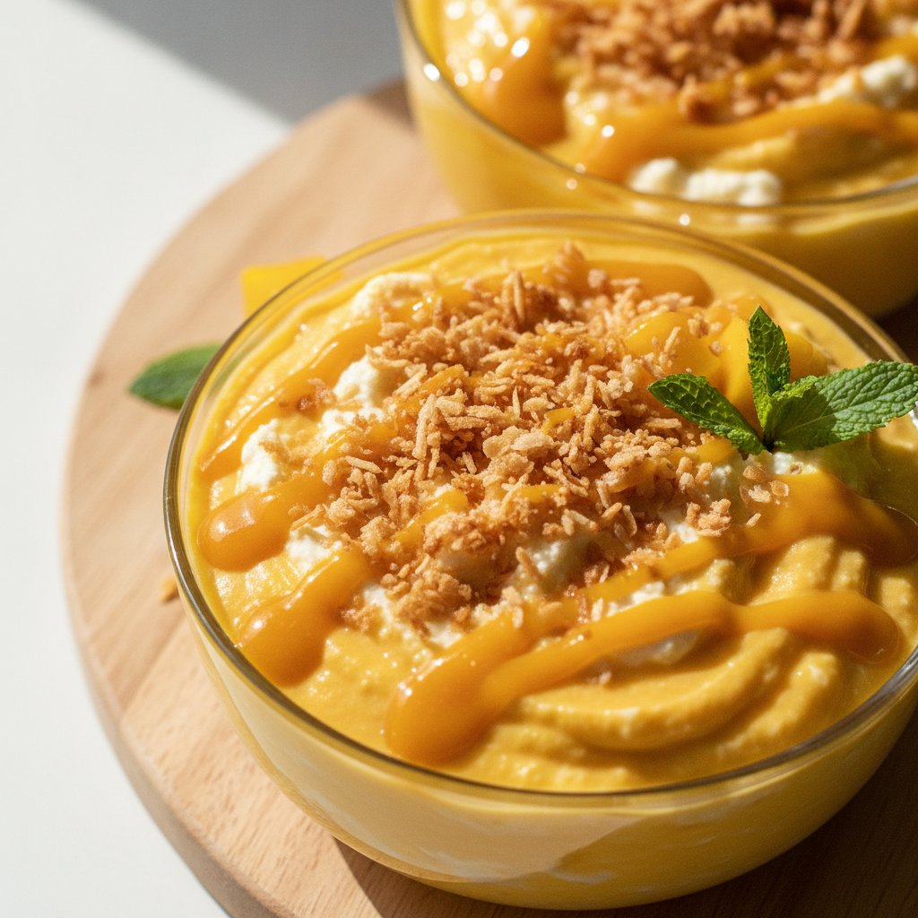 Velvety Cottage Cheese Mango Lassi Bowls with Coconut Crunch
