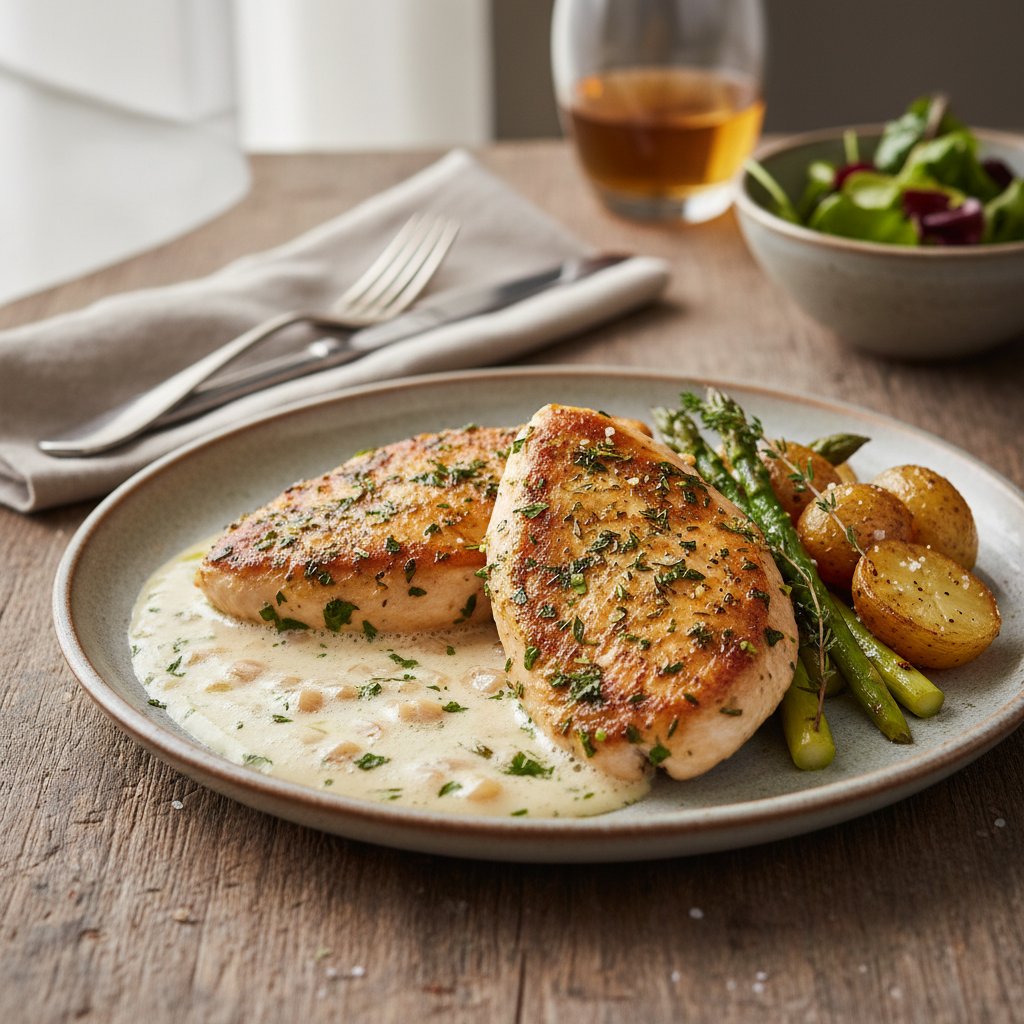 Velvety Herbed Chicken Supreme with Creamy Shallot Reduction