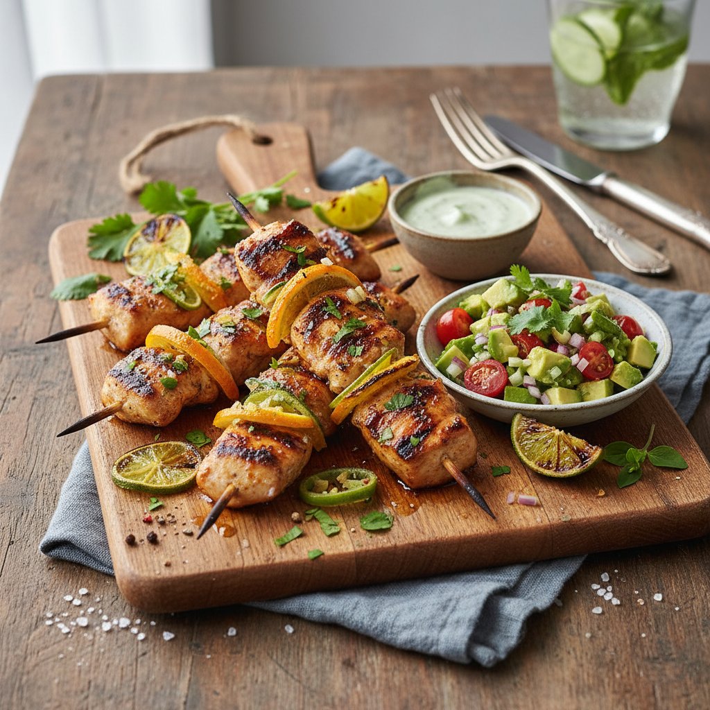 Vibrant Citrus Herb Chicken Skewers with Avocado Salsa