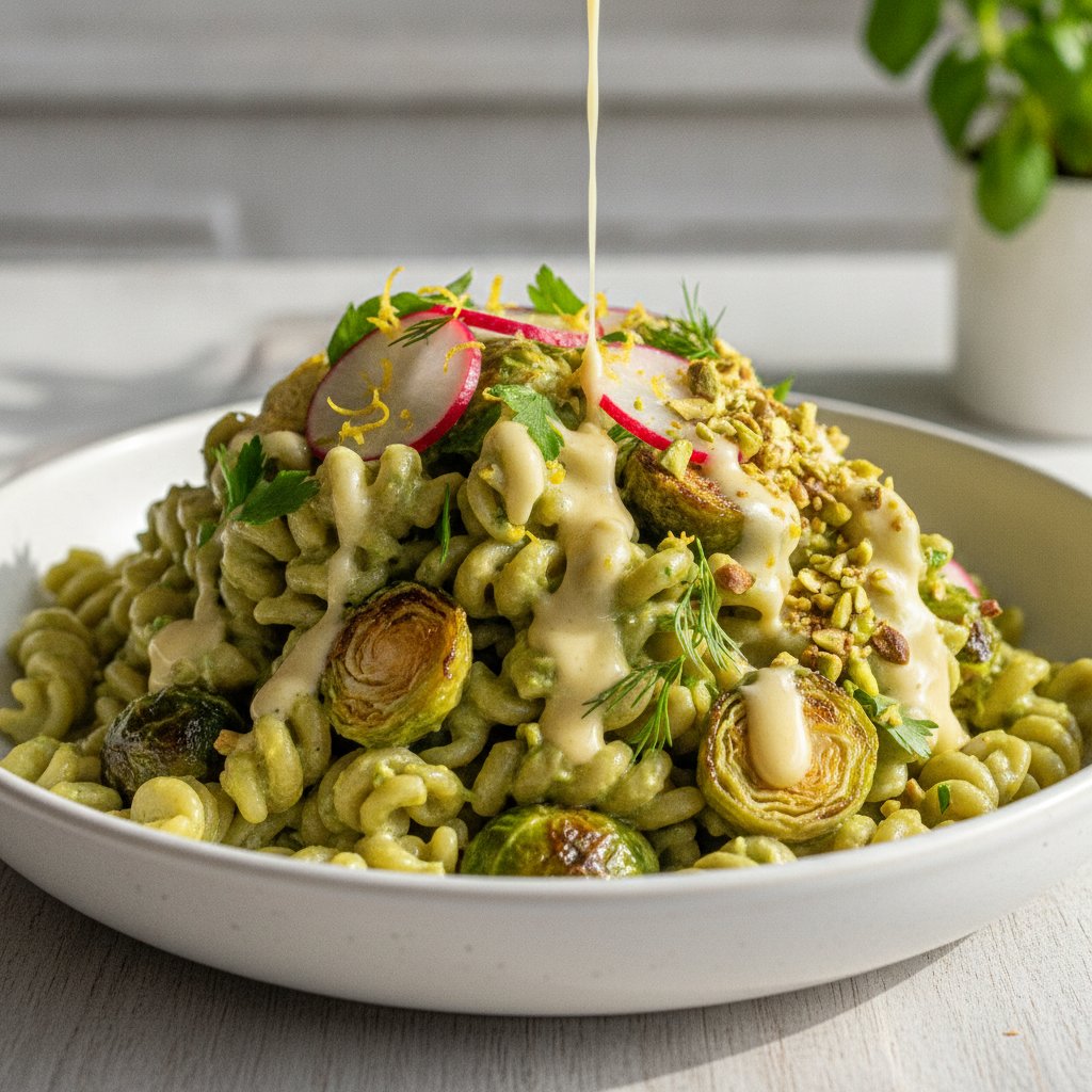 Vibrant Green Goddess Lentil Pasta with Zesty Lemon-Tahini Drizzle
