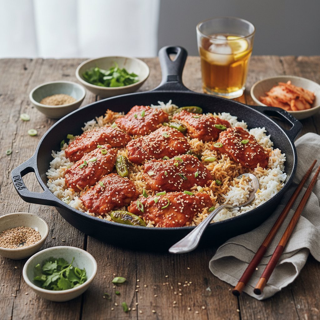 Vibrant Korean Gochujang Chicken and Jasmine Rice Skillet