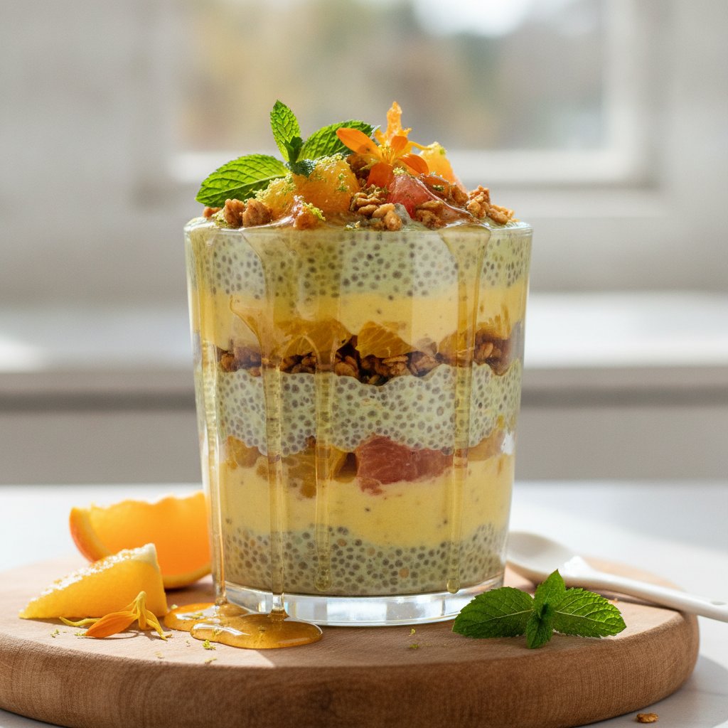 Vibrant Matcha Citrus Chia Breakfast Parfait