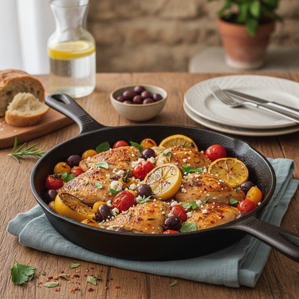 Vibrant Mediterranean Chicken Skillet with Lemon and Olives