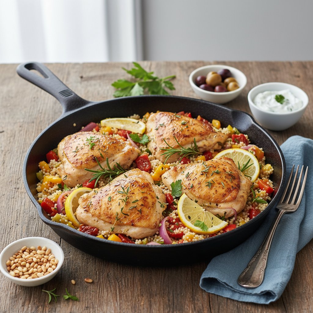 Vibrant Mediterranean Lemon Herb Chicken Skillet with Couscous