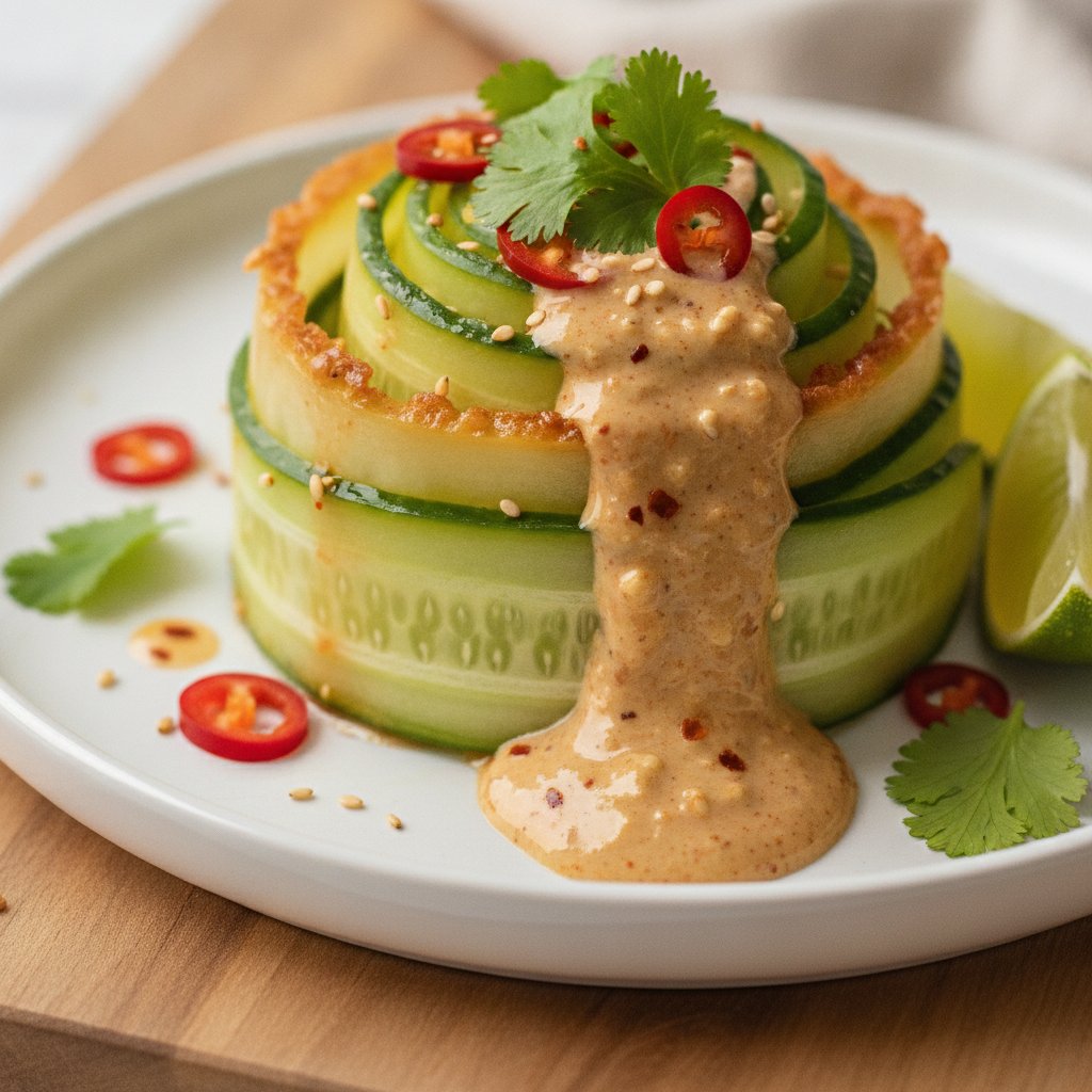 Vibrant Thai-Inspired Cucumber Ribbons with Spicy Peanut-Lime Dressing