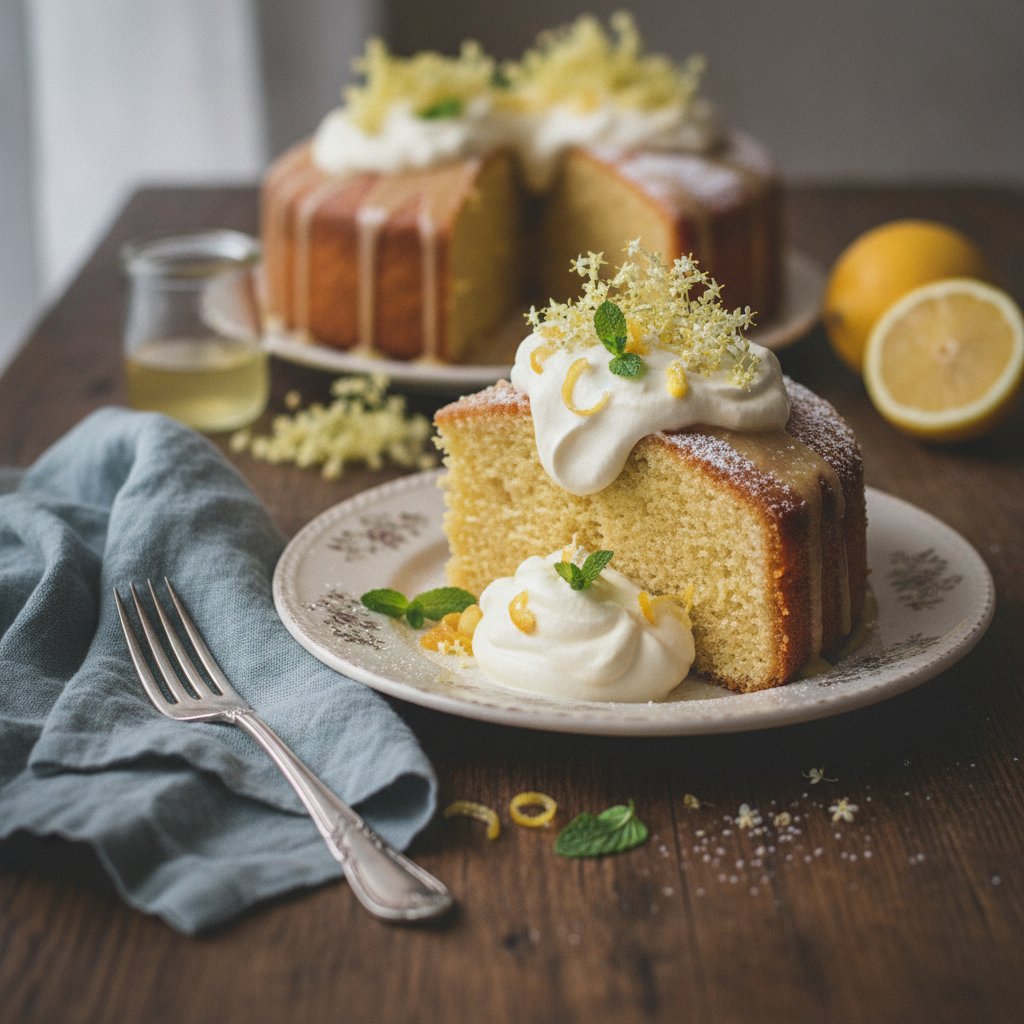 Victorian Lemon Drizzle Sponge with Elderflower Cream
