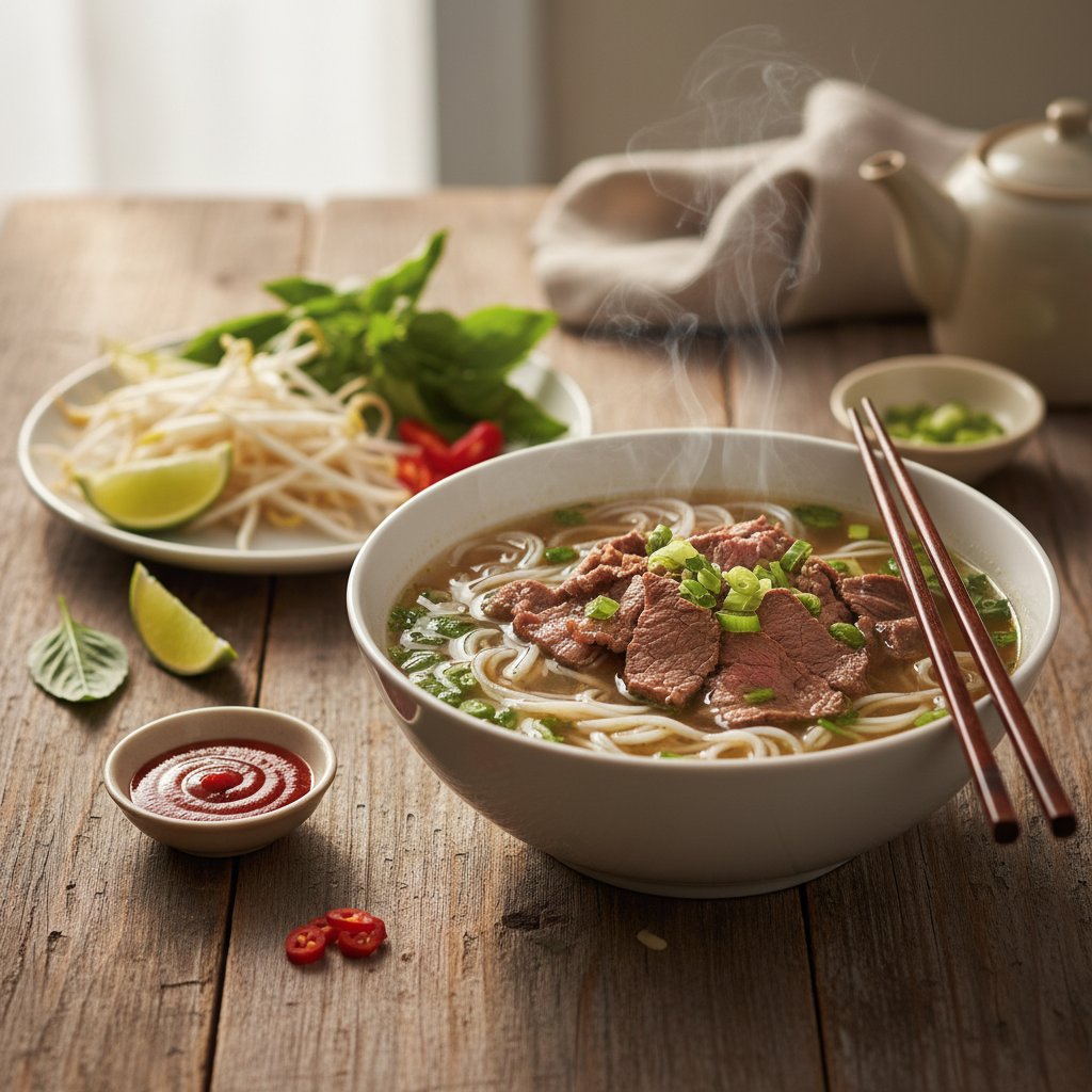 Vietnamese Pho with Beef and Fresh Herbs