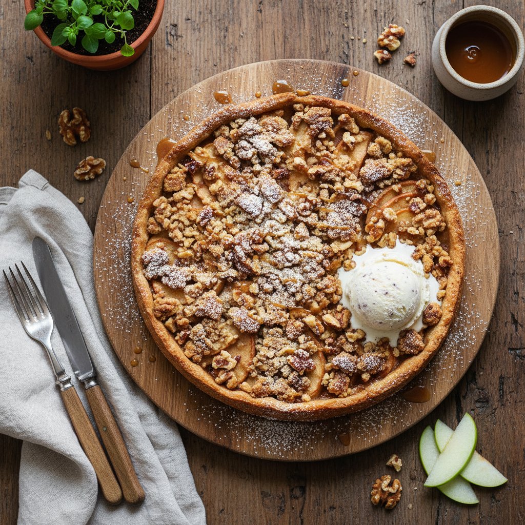 Warm Apple and Walnut Streusel Tart