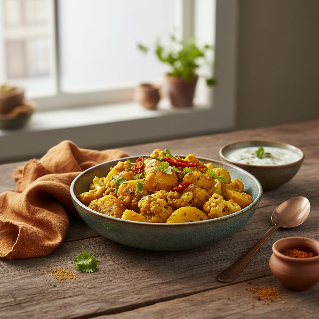 Warm Indian Aloo Gobi with Turmeric and Cumin