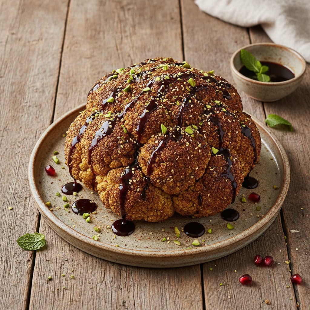 Za'atar Roasted Cauliflower with Pomegranate Molasses and Pistachios