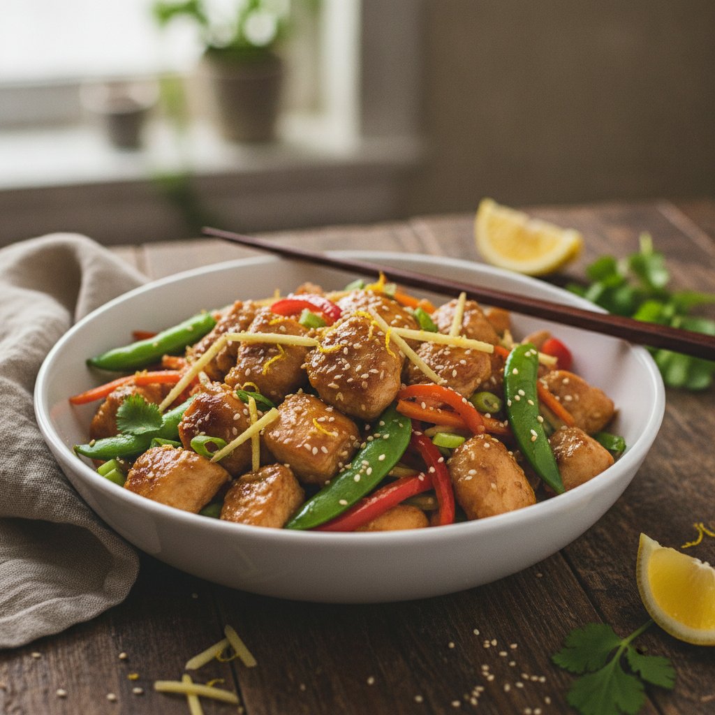Zesty Asian Lemon Ginger Chicken Stir-Fry with Snap Peas