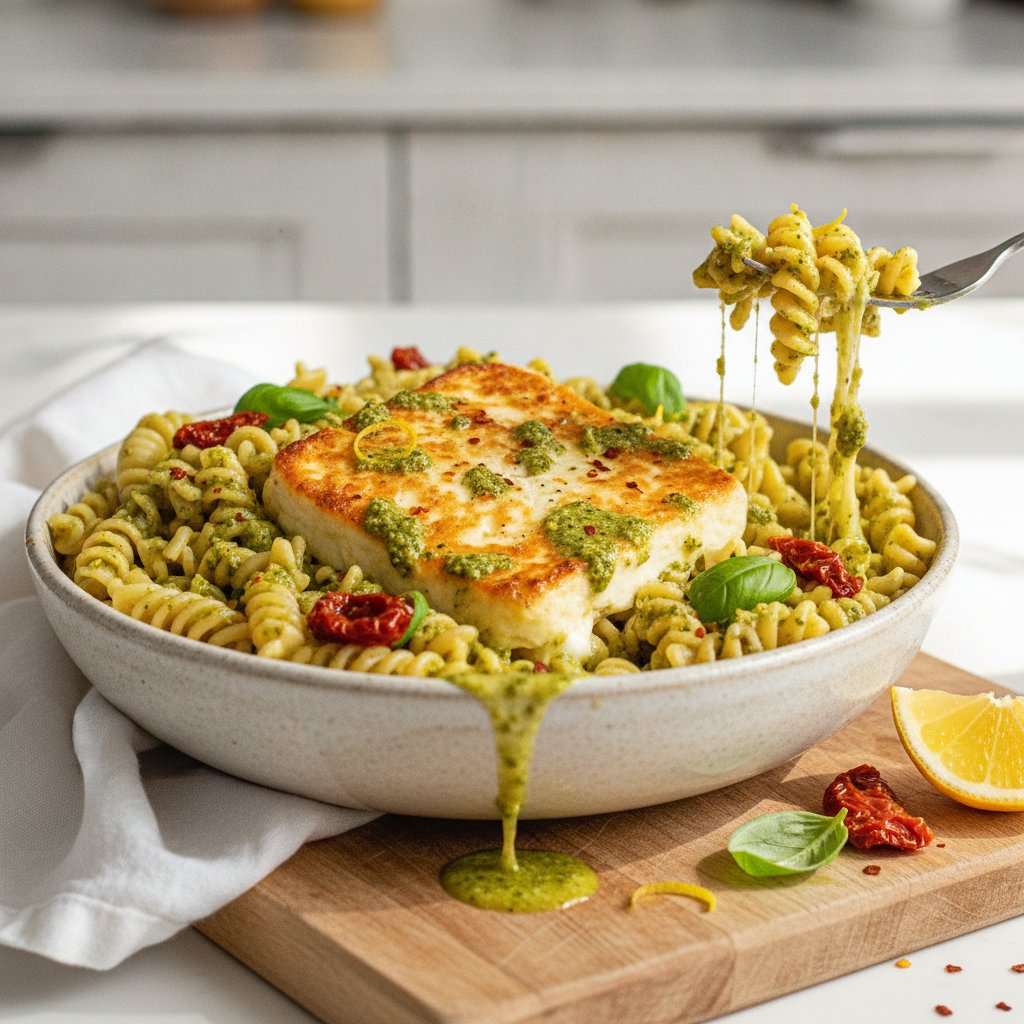 Zesty Baked Feta Pasta with Lemon-Basil Pesto and Sun-Dried Tomatoes