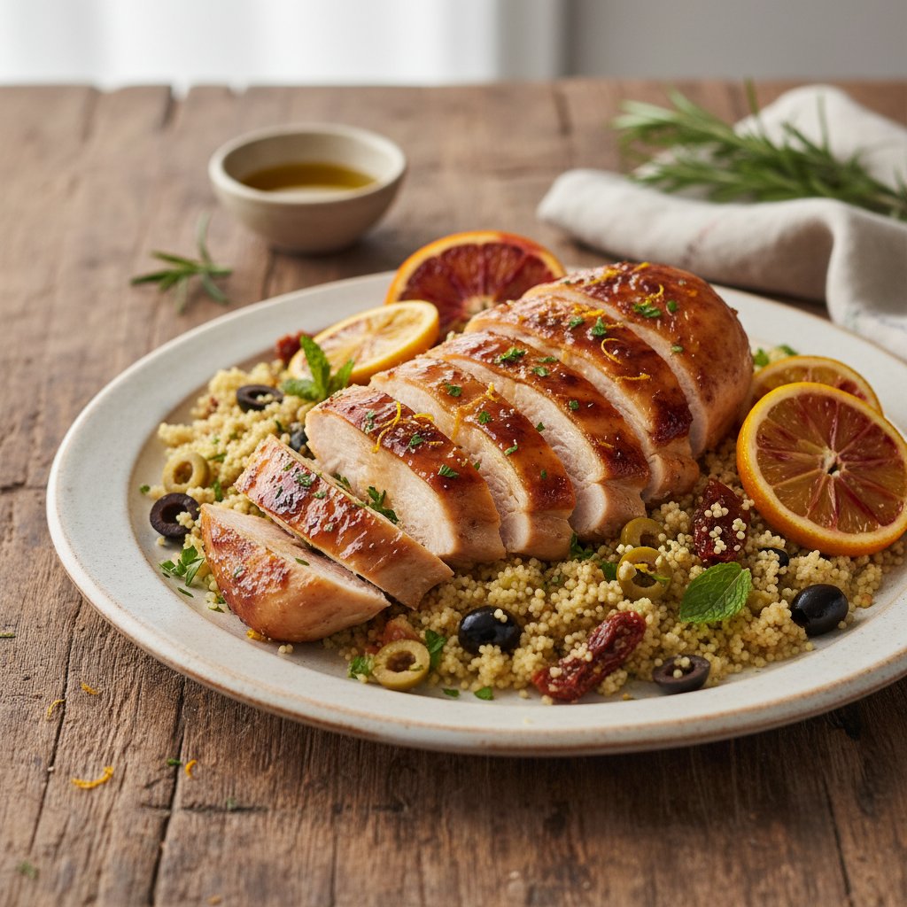 Zesty Citrus Chicken with Olive and Herb Couscous