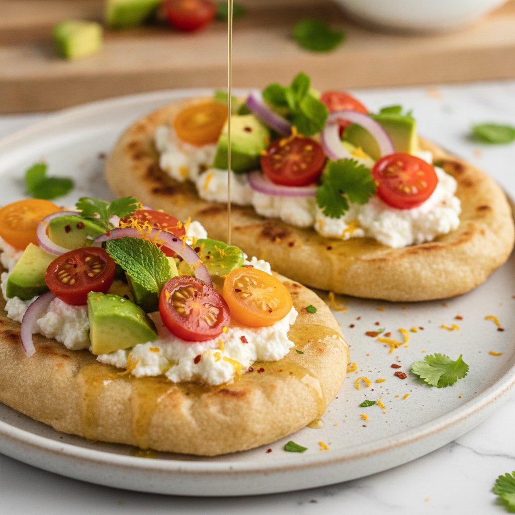 Zesty Citrus Cottage Cheese Flatbreads with Avocado and Cherry Tomatoes