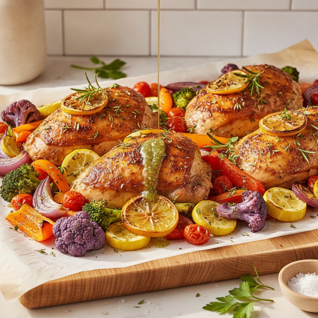Zesty Citrus Herb Chicken with Rainbow Vegetables on a Sheet Pan