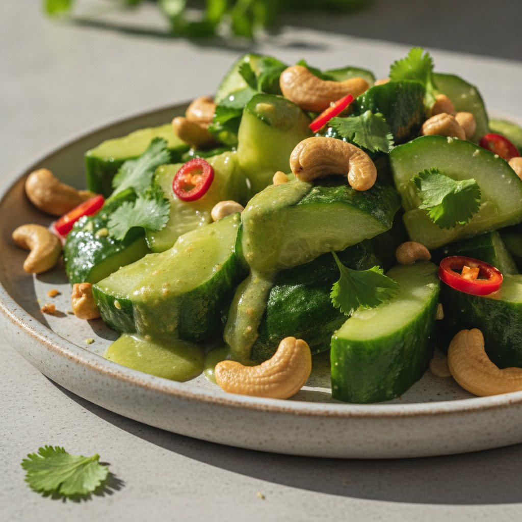 Zesty Ginger-Lime Smashed Cucumber Salad with Roasted Cashews