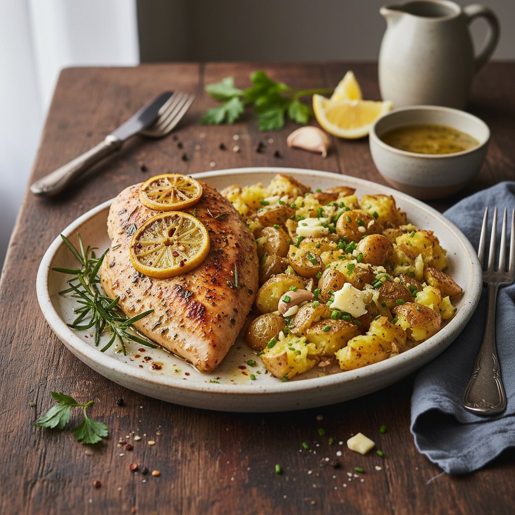 Zesty Italian Lemon Herb Chicken with Garlic Smashed Potatoes