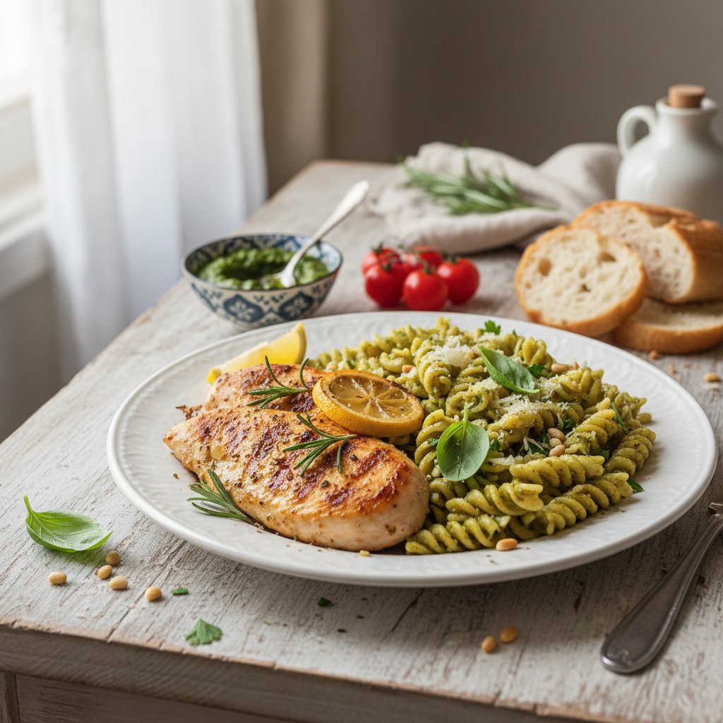 Zesty Italian Lemon Herb Chicken with Quick Pesto Pasta