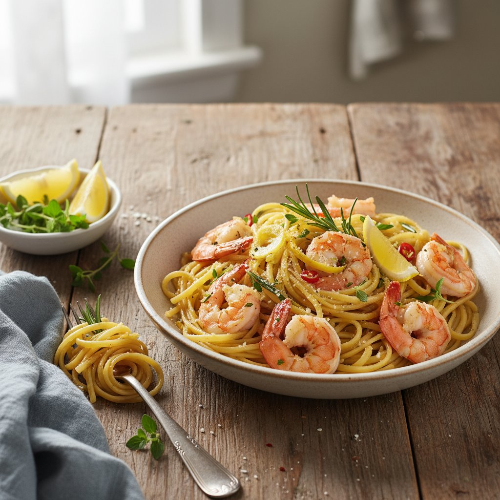 Zesty Italian Lemon Herb Shrimp Linguine