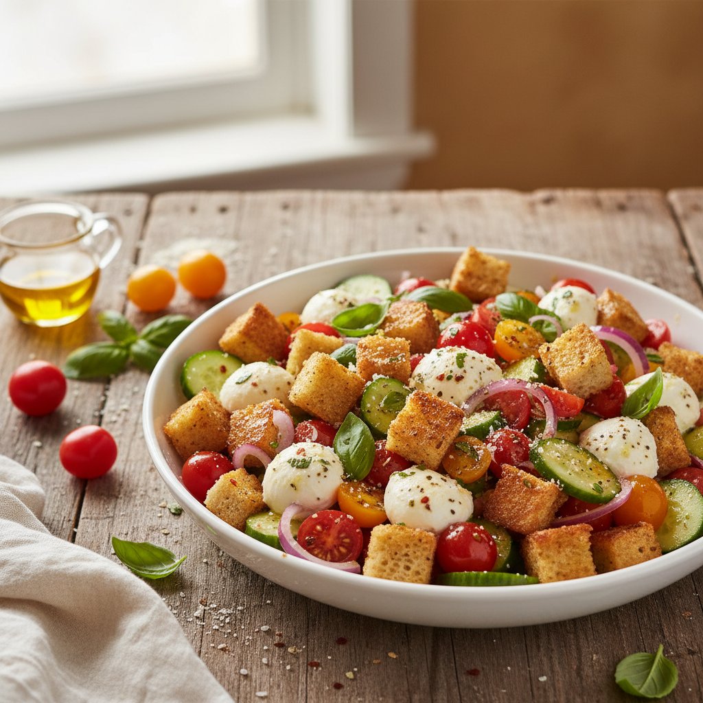 Zesty Italian Panzanella Salad with Mozzarella