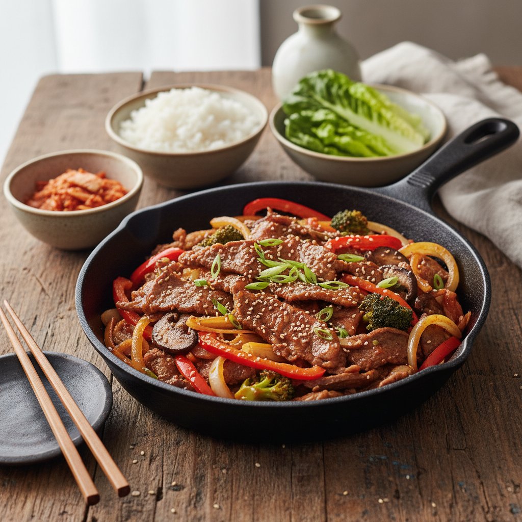 Zesty Korean Bulgogi Beef and Vegetable Stir-Fry in One Pan