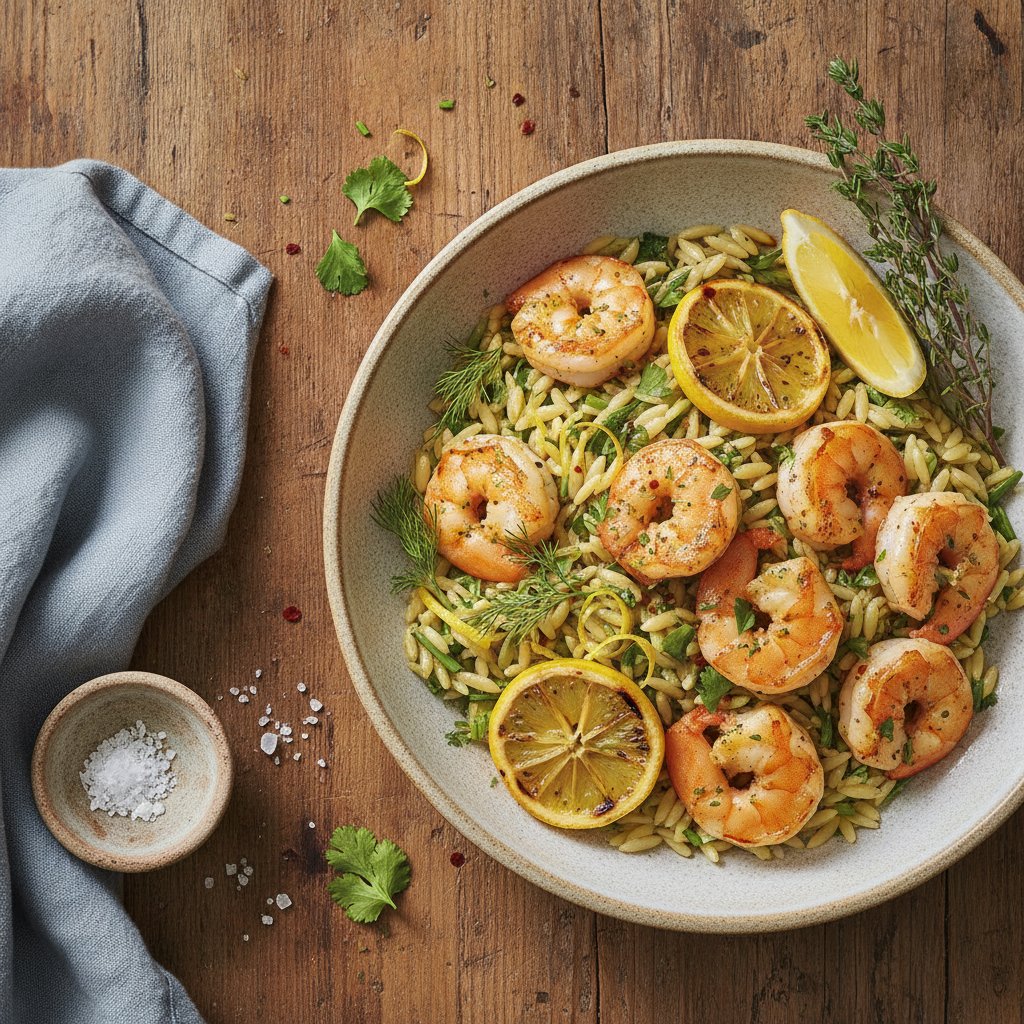 Zesty Lemon and Herb Orzo with Quick-Seared Shrimp