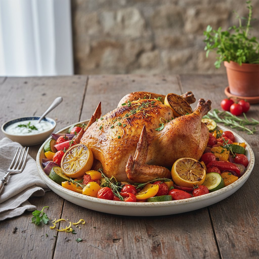 Zesty Lemon and Herb Roast Chicken with Mediterranean Vegetable Mélange