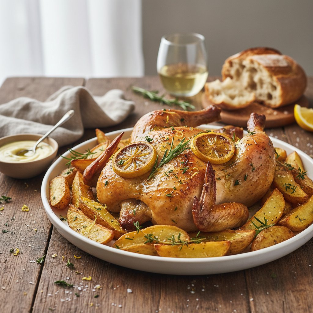 Zesty Lemon and Herb Spatchcock Chicken with Crispy Potatoes