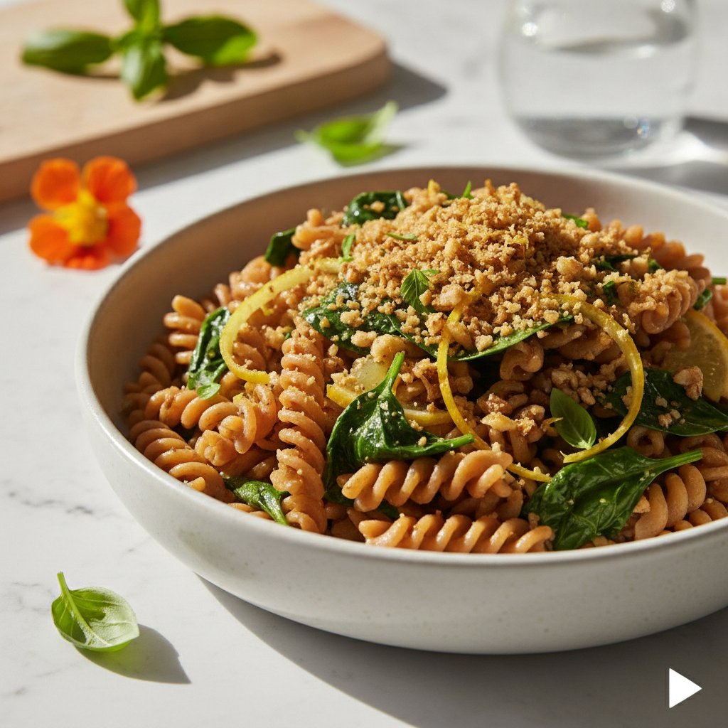 Zesty Lemon and Spinach Lentil Pasta with Walnut Gremolata