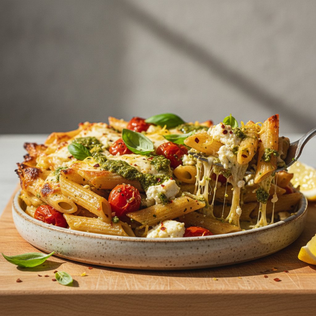 Zesty Lemon-Basil Feta Pasta Bake