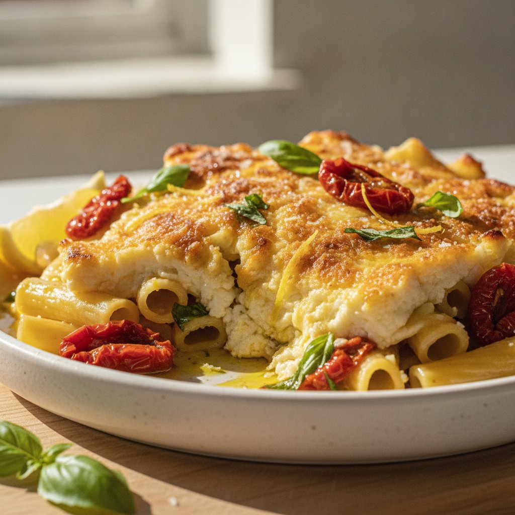 Zesty Lemon-Basil Feta Pasta Bake with Sun-Dried Tomatoes